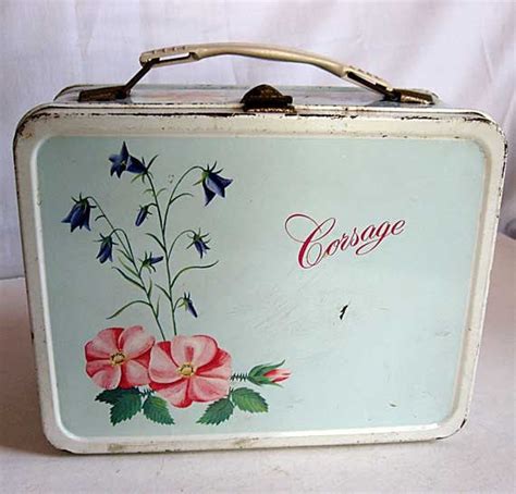 Vintage 1964 Corsage Metal Lunch Box w/Bottle 